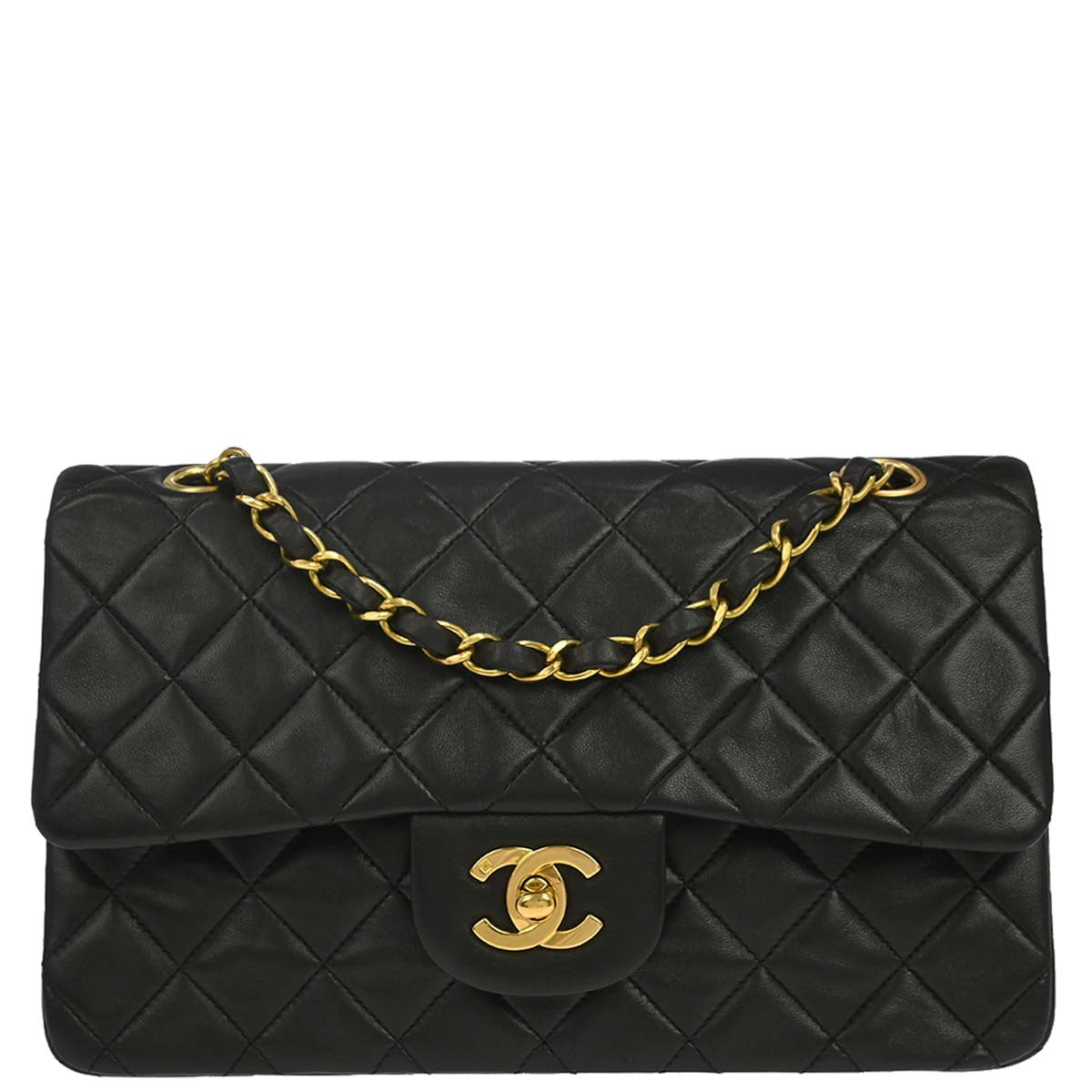 Chanel 1994-1996 Black Lambskin Small Classic Double Flap Shoulder Bag
