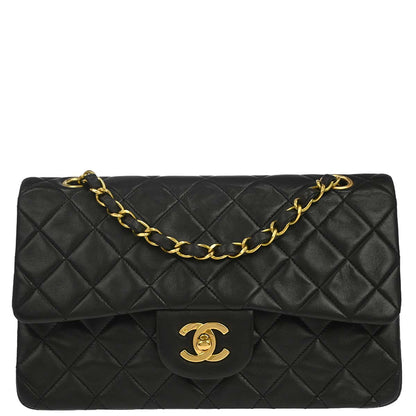 Chanel 1994-1996 Black Lambskin Small Classic Double Flap Shoulder Bag