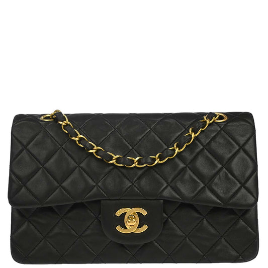 Chanel 1994-1996 Black Lambskin Small Classic Double Flap Shoulder Bag