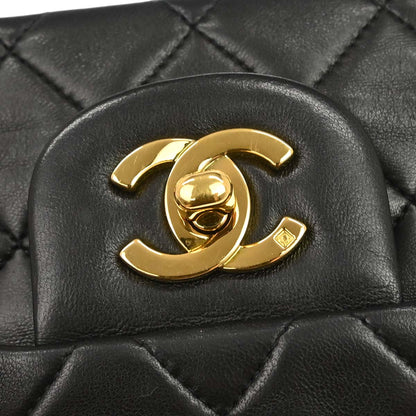Chanel 1994-1996 Black Lambskin Small Classic Double Flap Shoulder Bag