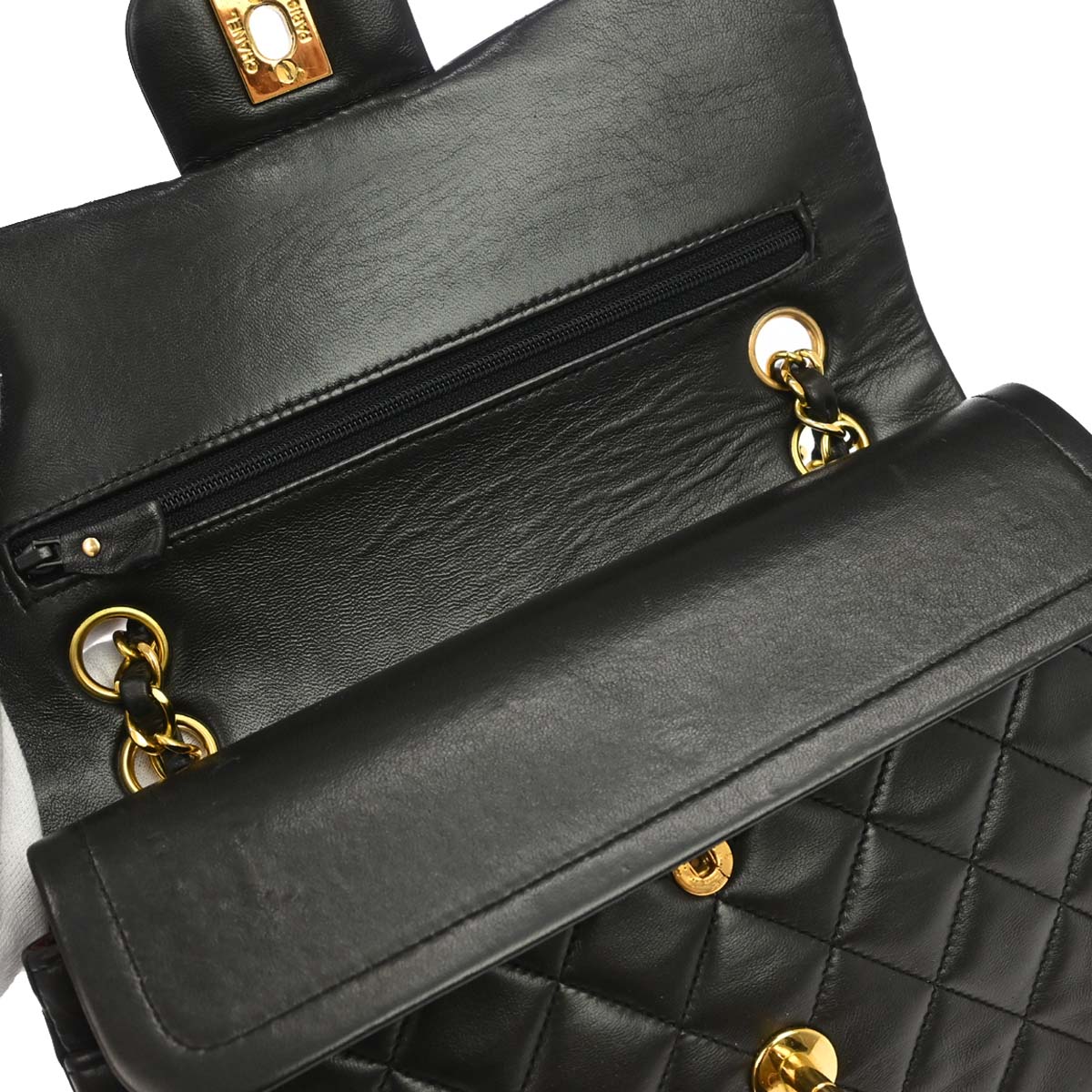 Chanel 1994-1996 Black Lambskin Small Classic Double Flap Shoulder Bag