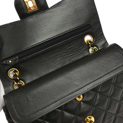 Chanel 1994-1996 Black Lambskin Small Classic Double Flap Shoulder Bag