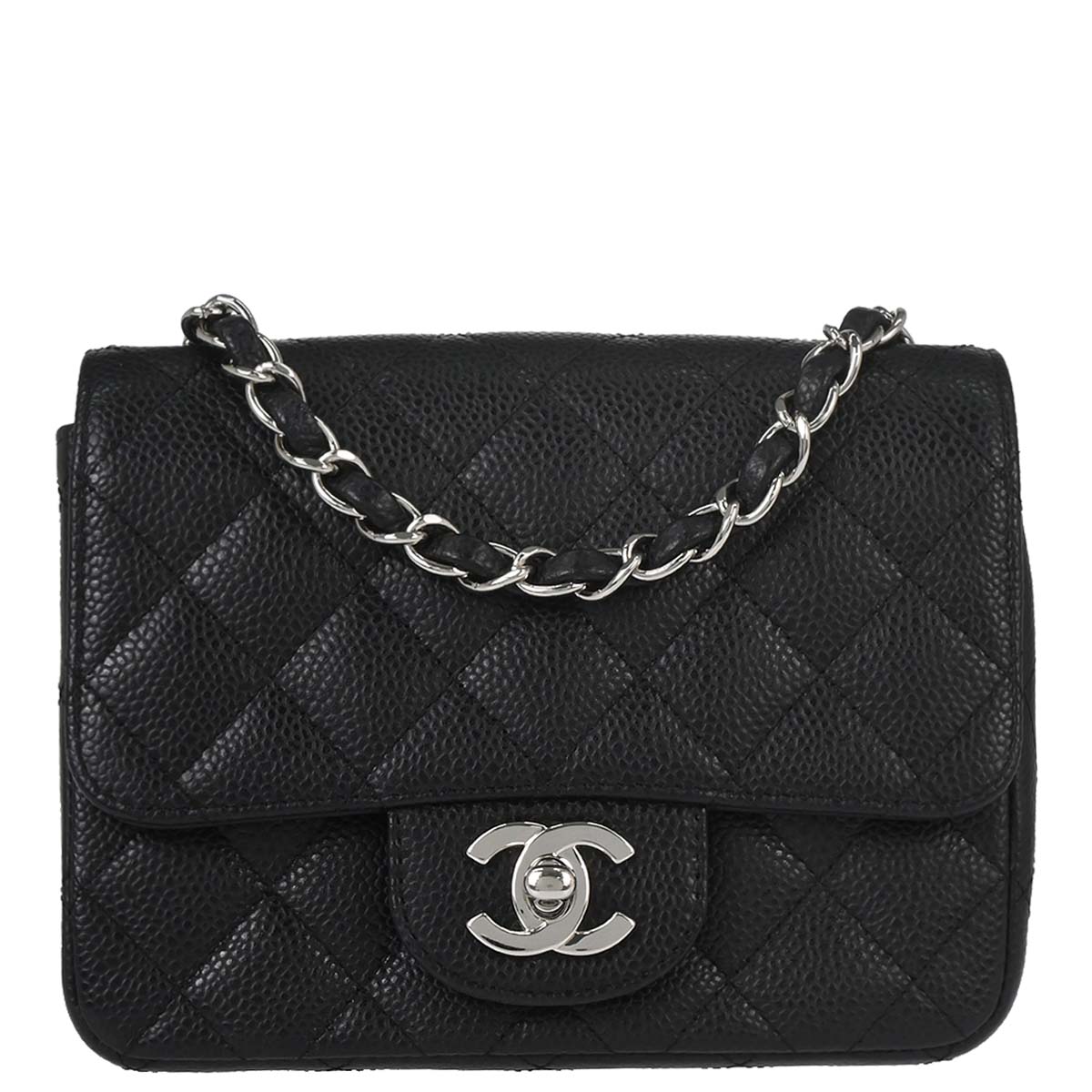 Chanel 2008-2009 Black Caviar Skin Mini Classic Square Flap Shoulder Bag 17
