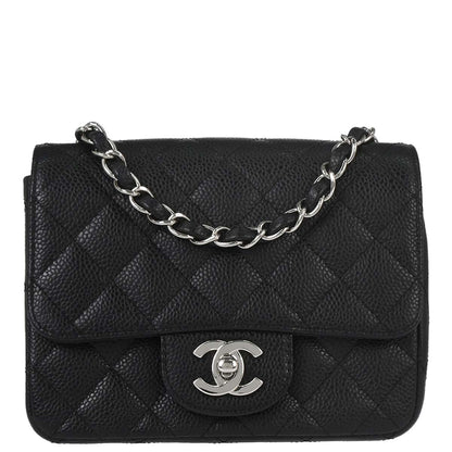 Chanel 2008-2009 Black Caviar Skin Mini Classic Square Flap Shoulder Bag 17
