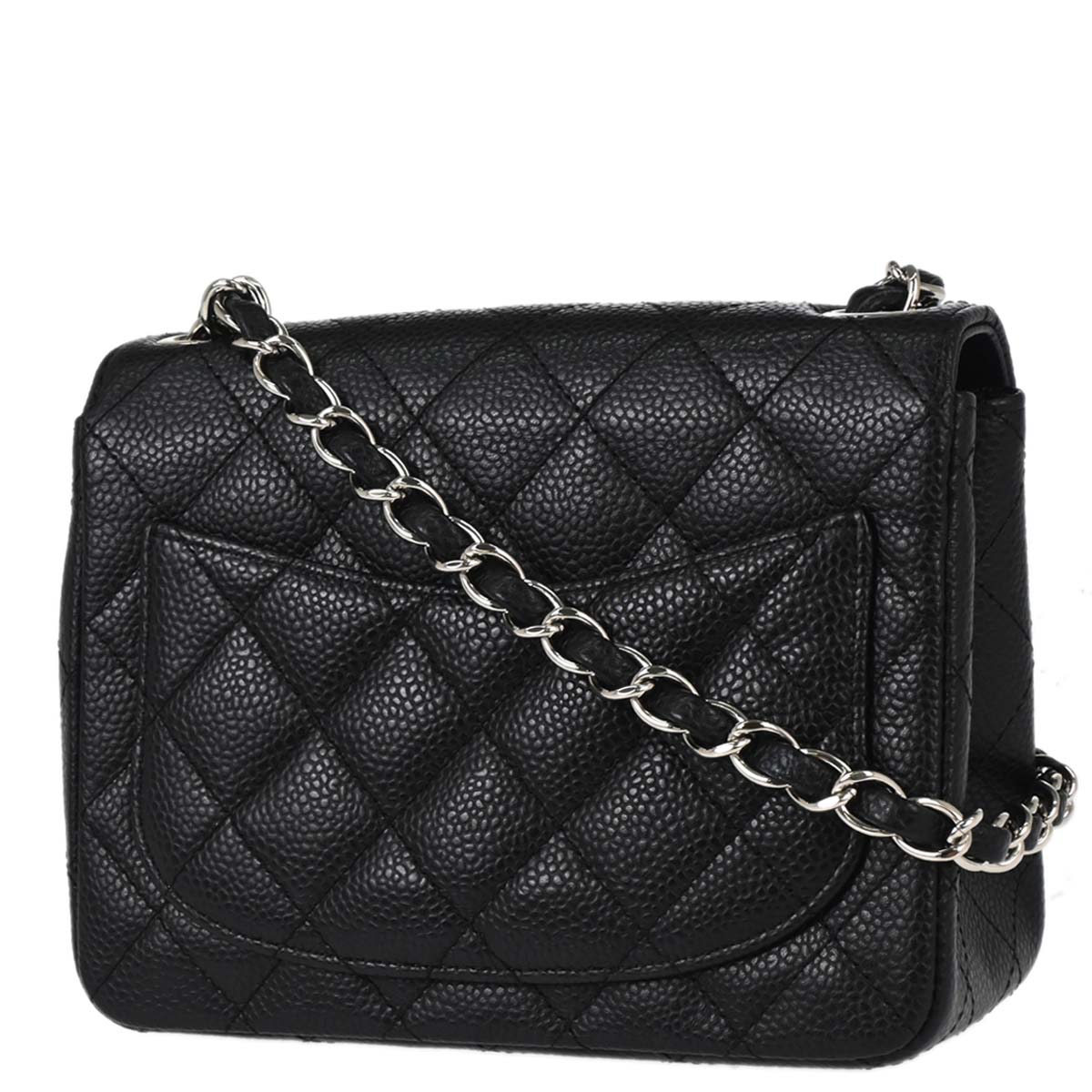 Chanel 2008-2009 Black Caviar Skin Mini Classic Square Flap Shoulder Bag 17