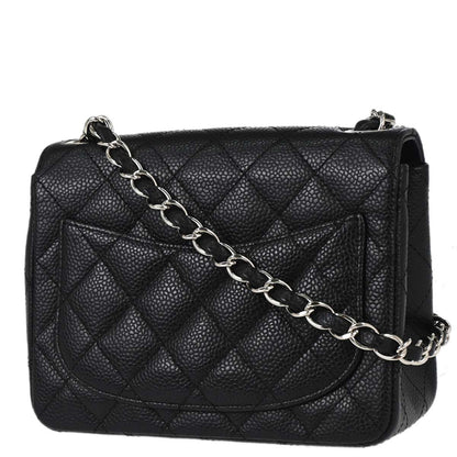 Chanel 2008-2009 Black Caviar Skin Mini Classic Square Flap Shoulder Bag 17