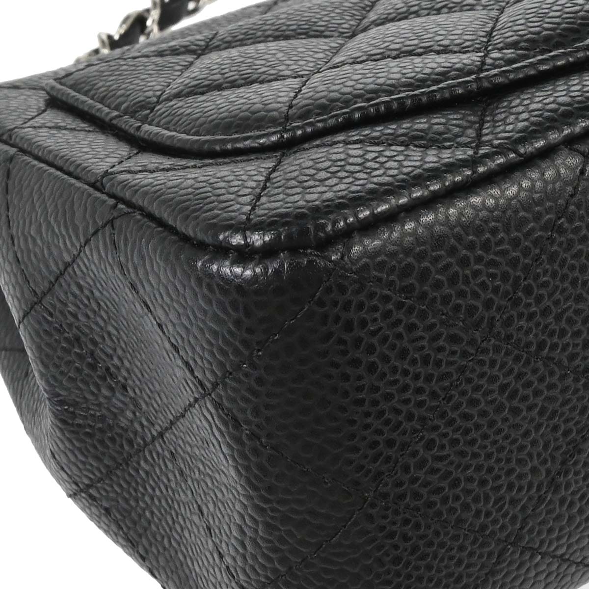 Chanel 2008-2009 Black Caviar Skin Mini Classic Square Flap Shoulder Bag 17
