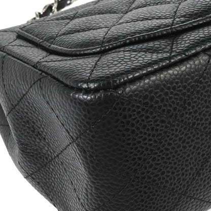 Chanel 2008-2009 Black Caviar Skin Mini Classic Square Flap Shoulder Bag 17