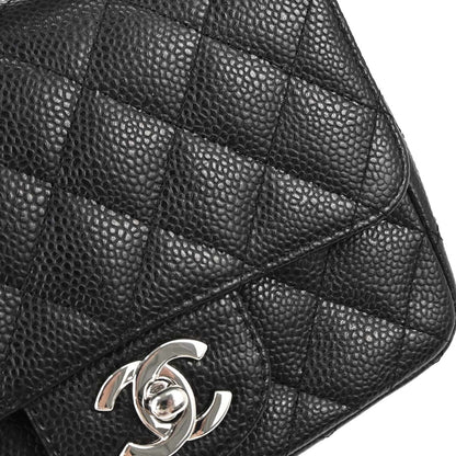 Chanel 2008-2009 Black Caviar Skin Mini Classic Square Flap Shoulder Bag 17