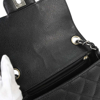 Chanel 2008-2009 Black Caviar Skin Mini Classic Square Flap Shoulder Bag 17