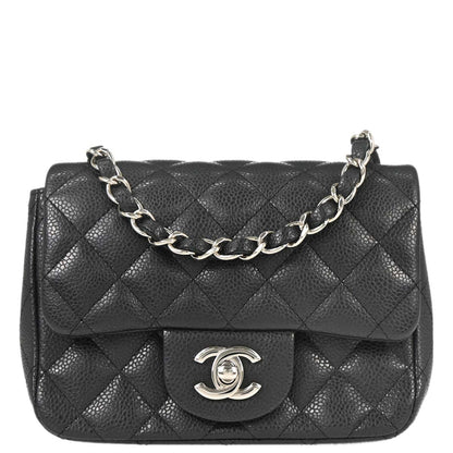 Chanel 2014-2015 Black Caviar Skin Mini Classic Square Flap Shoulder Bag 17