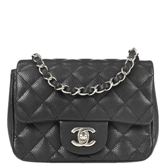 Chanel 2014-2015 Black Caviar Skin Mini Classic Square Flap Shoulder Bag 17