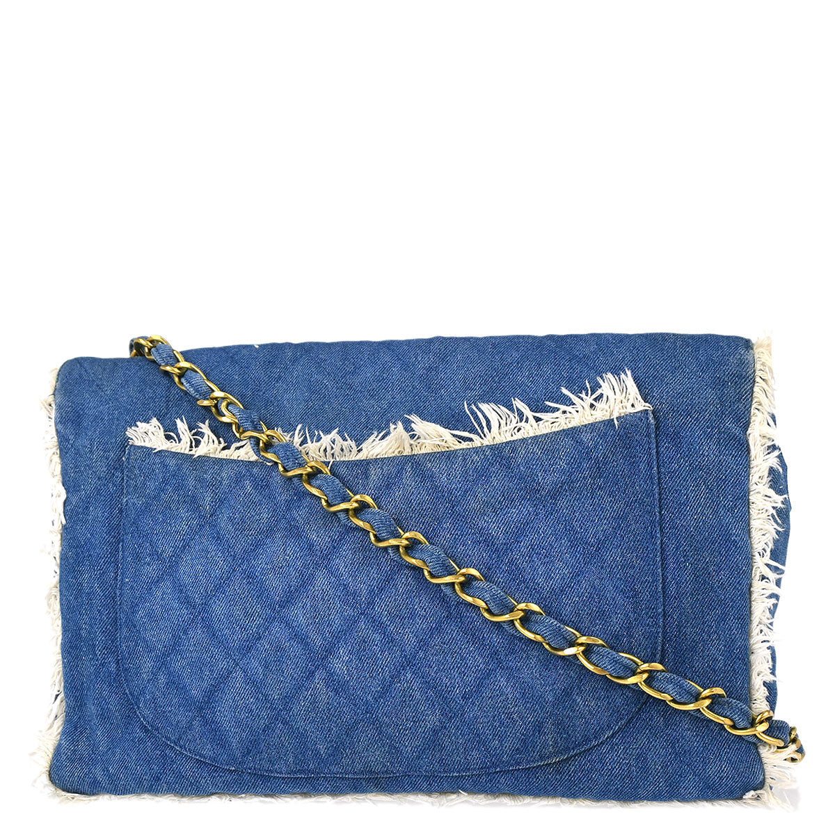Chanel 1991-1994 Blue Denim Maxi Straight Flap Shoulder Bag