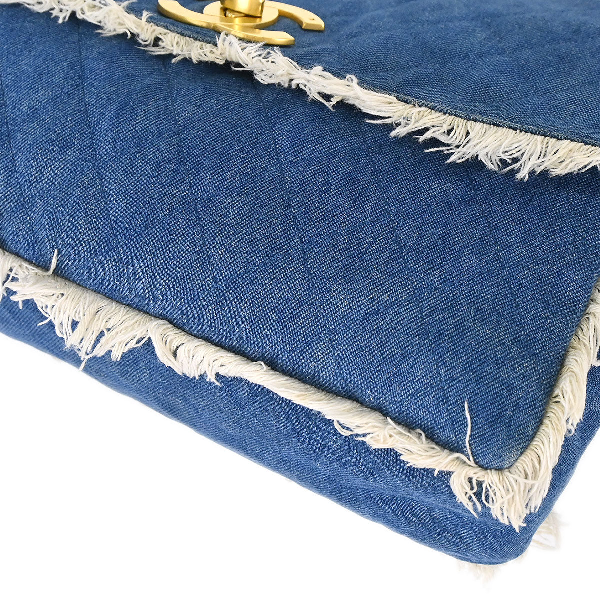 Chanel 1991-1994 Blue Denim Maxi Straight Flap Shoulder Bag