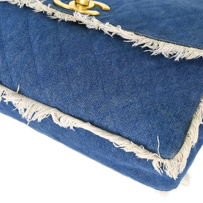 Chanel 1991-1994 Blue Denim Maxi Straight Flap Shoulder Bag