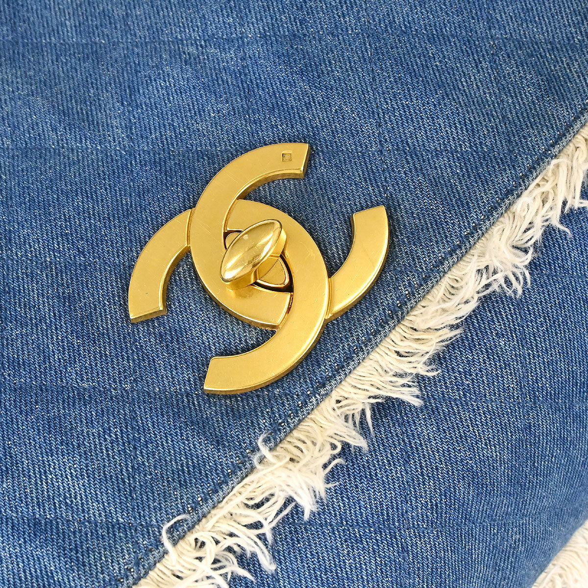 Chanel 1991-1994 Blue Denim Maxi Straight Flap Shoulder Bag