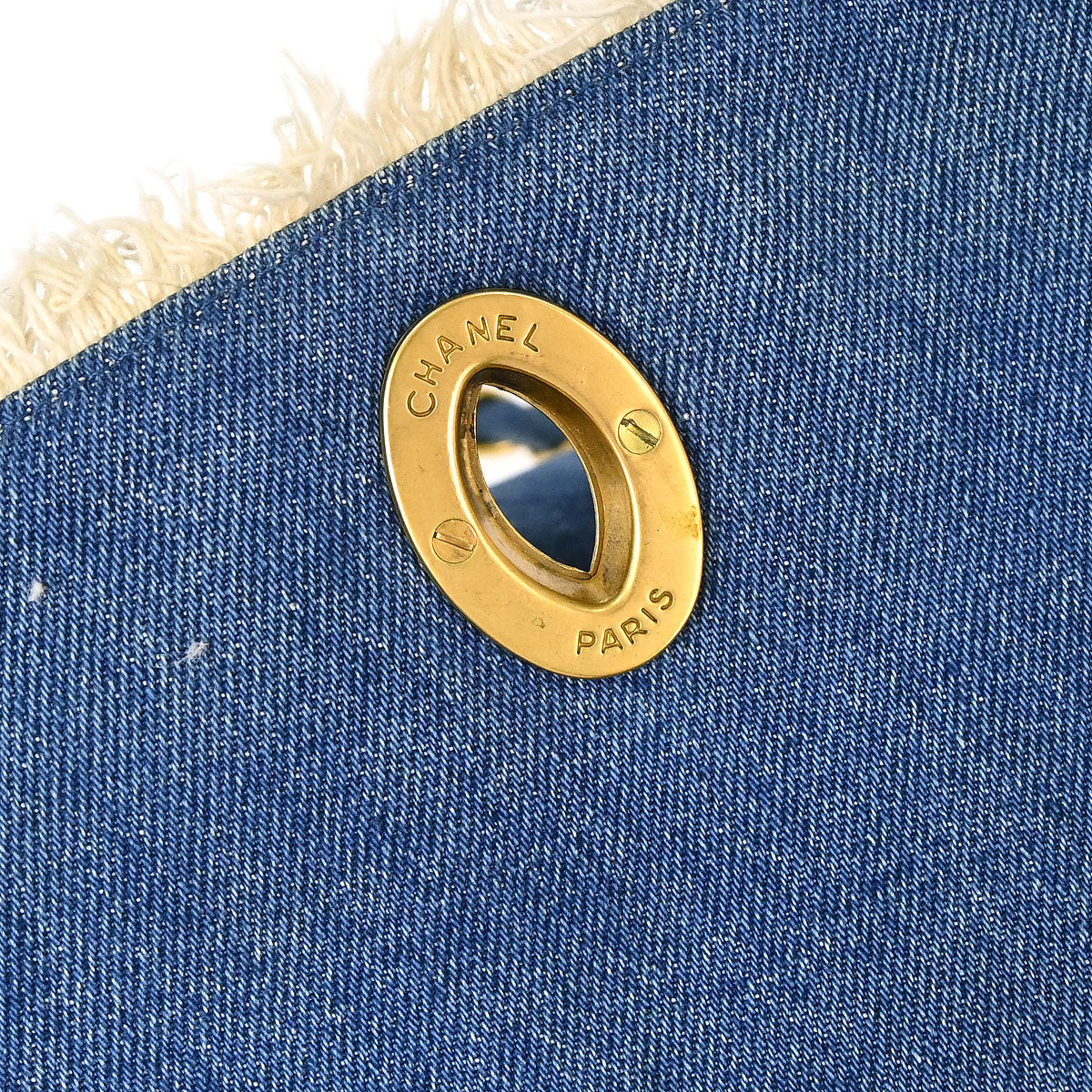 Chanel 1991-1994 Blue Denim Maxi Straight Flap Shoulder Bag