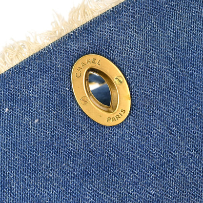 Chanel 1991-1994 Blue Denim Maxi Straight Flap Shoulder Bag