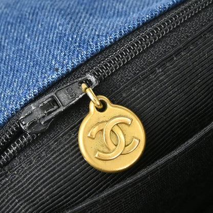 Chanel 1991-1994 Blue Denim Maxi Straight Flap Shoulder Bag