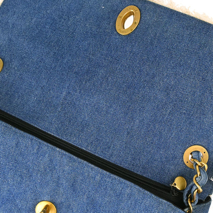 Chanel 1991-1994 Blue Denim Maxi Straight Flap Shoulder Bag