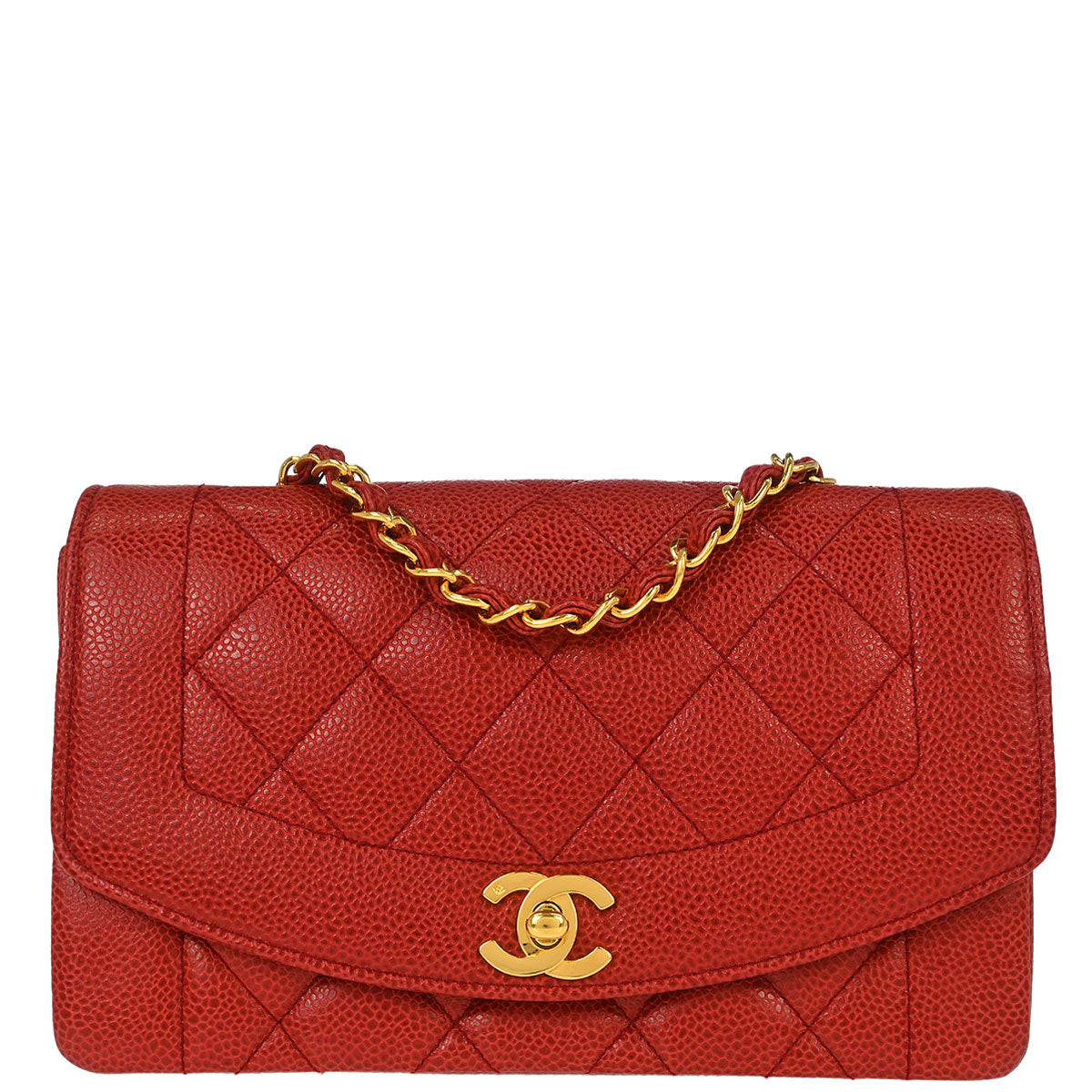 Chanel 1991-1994 Red Caviar Skin Small Diana Shoulder Bag