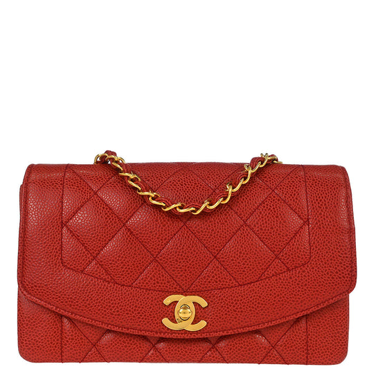 Chanel 1991-1994 Red Caviar Skin Small Diana Shoulder Bag