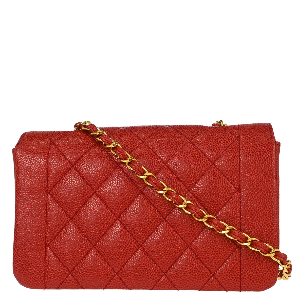 Chanel 1991-1994 Red Caviar Skin Small Diana Shoulder Bag