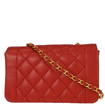 Chanel 1991-1994 Red Caviar Skin Small Diana Shoulder Bag
