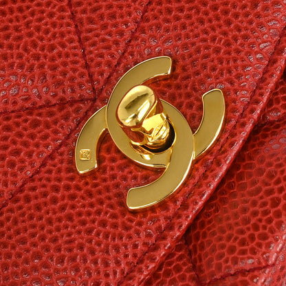 Chanel 1991-1994 Red Caviar Skin Small Diana Shoulder Bag