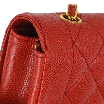 Chanel 1991-1994 Red Caviar Skin Small Diana Shoulder Bag