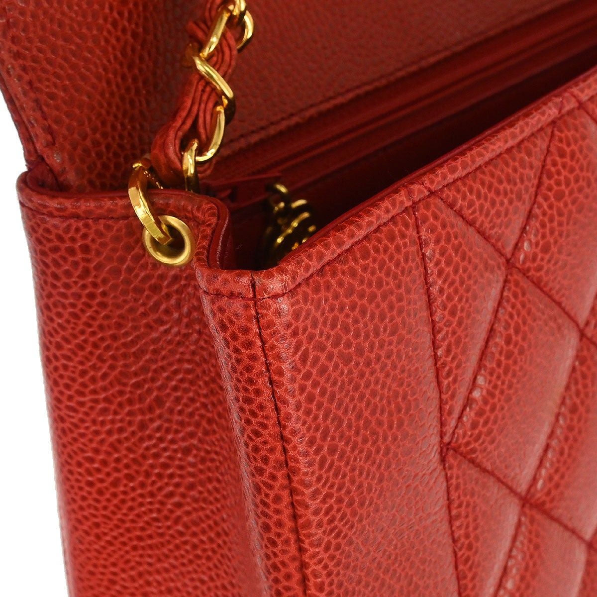 Chanel 1991-1994 Red Caviar Skin Small Diana Shoulder Bag