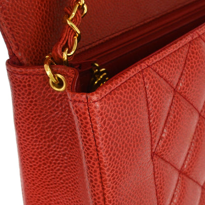 Chanel 1991-1994 Red Caviar Skin Small Diana Shoulder Bag