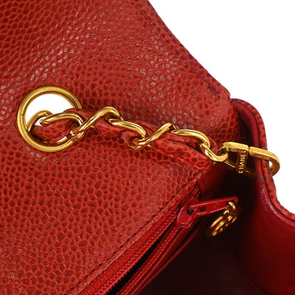 Chanel 1991-1994 Red Caviar Skin Small Diana Shoulder Bag