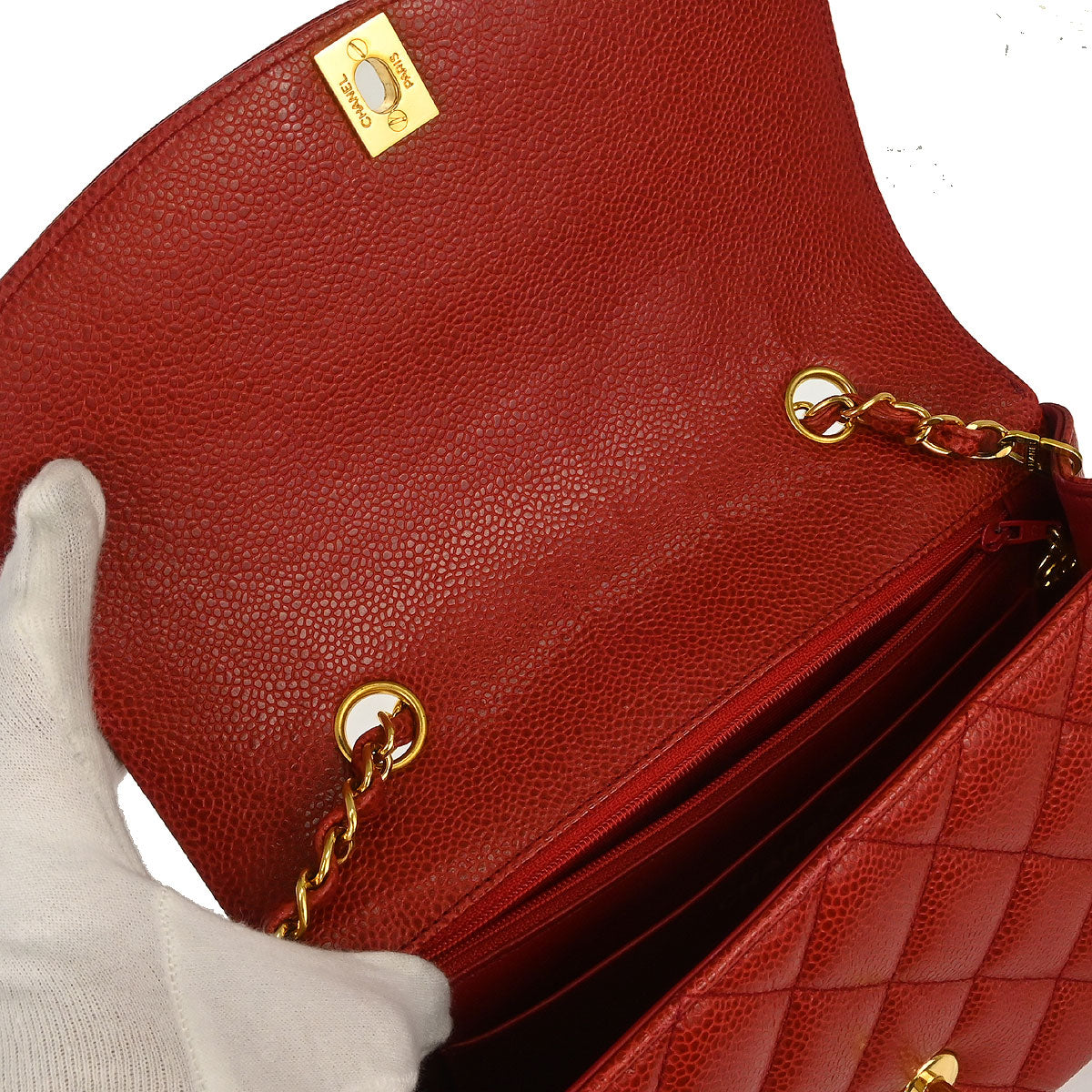 Chanel 1991-1994 Red Caviar Skin Small Diana Shoulder Bag