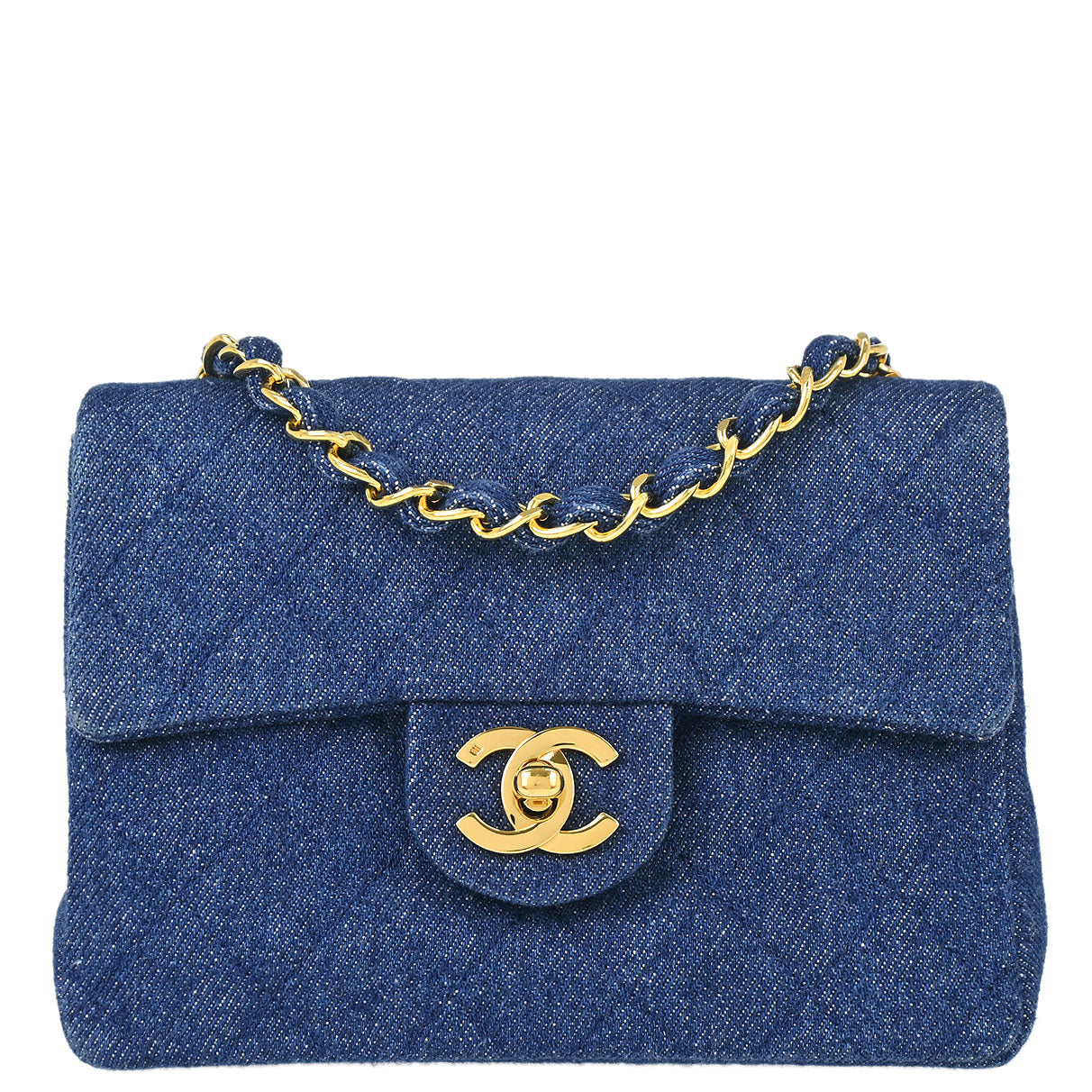 Chanel 1989-1991 Blue Denim Mini Classic Square Flap Shoulder Bag 17