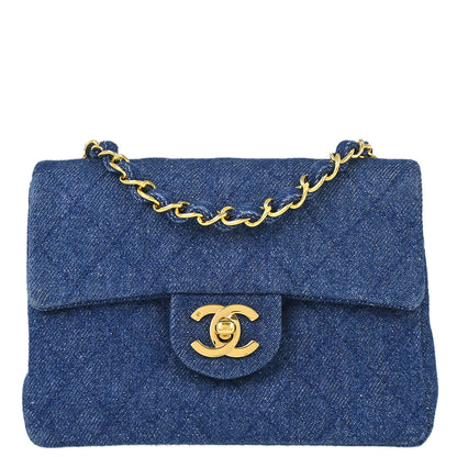 Chanel 1989-1991 Blue Denim Mini Classic Square Flap Shoulder Bag 17