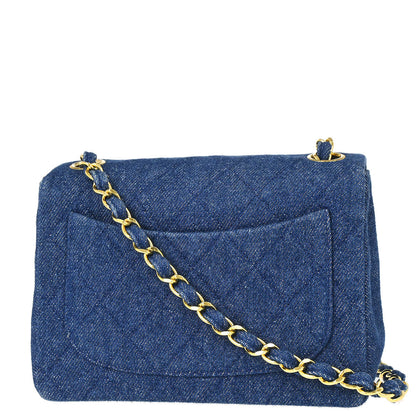 Chanel 1989-1991 Blue Denim Mini Classic Square Flap Shoulder Bag 17