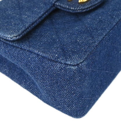 Chanel 1989-1991 Blue Denim Mini Classic Square Flap Shoulder Bag 17
