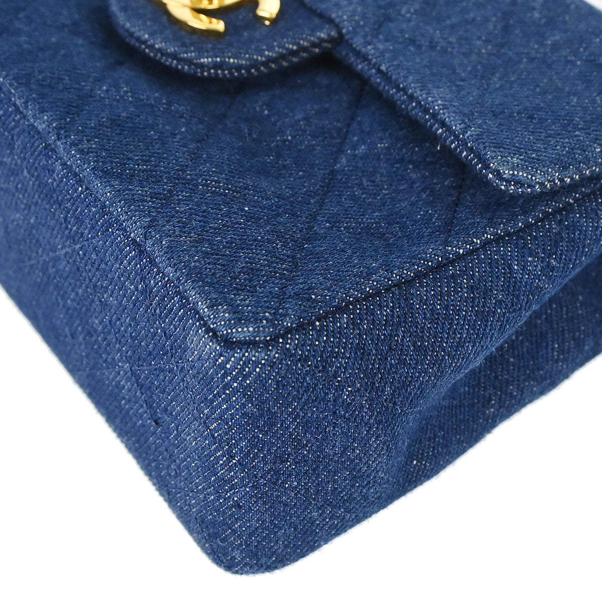 Chanel 1989-1991 Blue Denim Mini Classic Square Flap Shoulder Bag 17