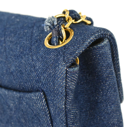 Chanel 1989-1991 Blue Denim Mini Classic Square Flap Shoulder Bag 17