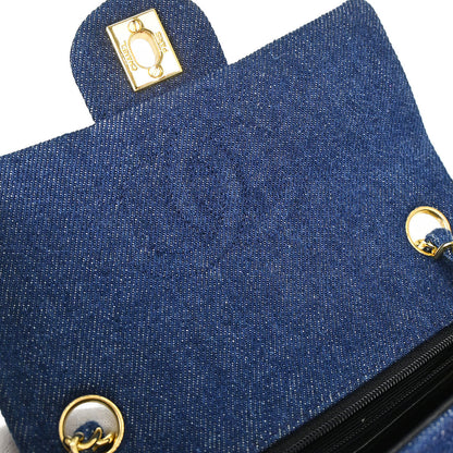 Chanel 1989-1991 Blue Denim Mini Classic Square Flap Shoulder Bag 17