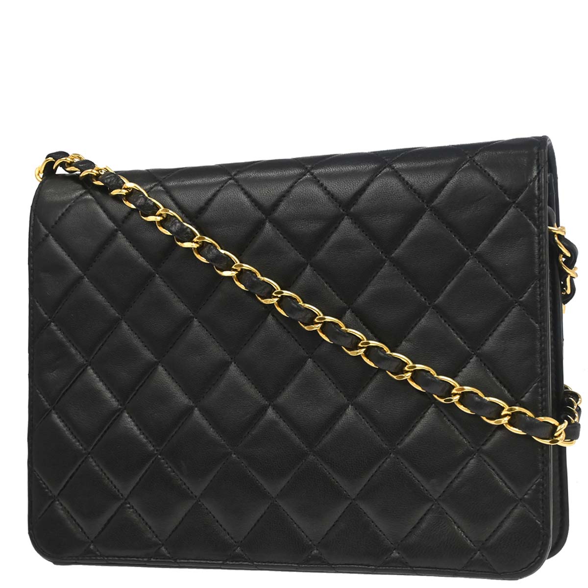 Chanel 1996-1997 Black Lambskin Pushlock Small Half Flap Shoulder Bag