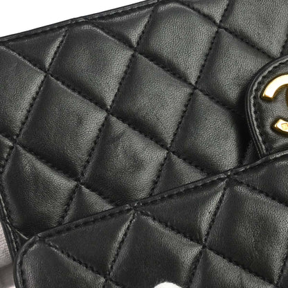 Chanel 1996-1997 Black Lambskin Pushlock Small Half Flap Shoulder Bag