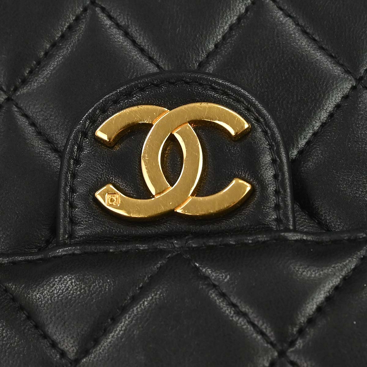 Chanel 1996-1997 Black Lambskin Pushlock Small Half Flap Shoulder Bag