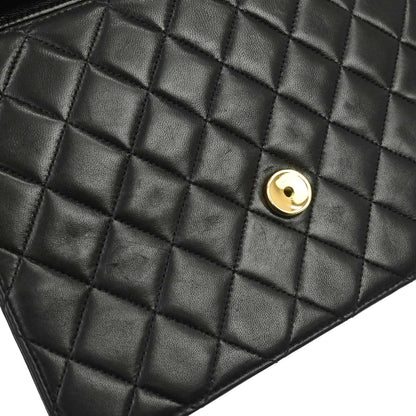 Chanel 1996-1997 Black Lambskin Pushlock Small Half Flap Shoulder Bag