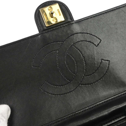 Chanel 1996-1997 Black Lambskin Pushlock Small Half Flap Shoulder Bag