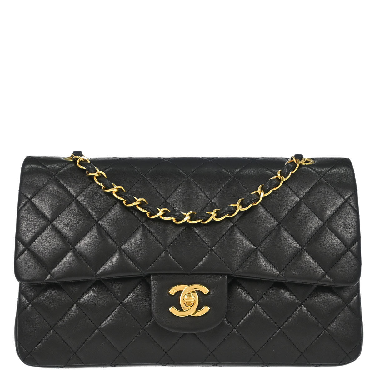 Chanel 1996-1997 Black Lambskin Medium Classic Double Flap Shoulder Bag