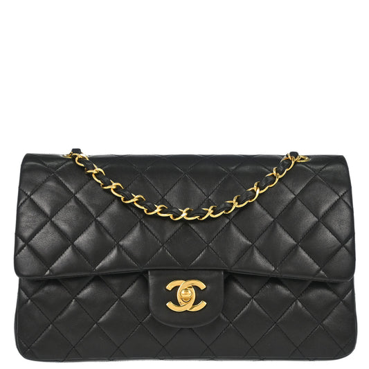 Chanel 1996-1997 Black Lambskin Medium Classic Double Flap Shoulder Bag