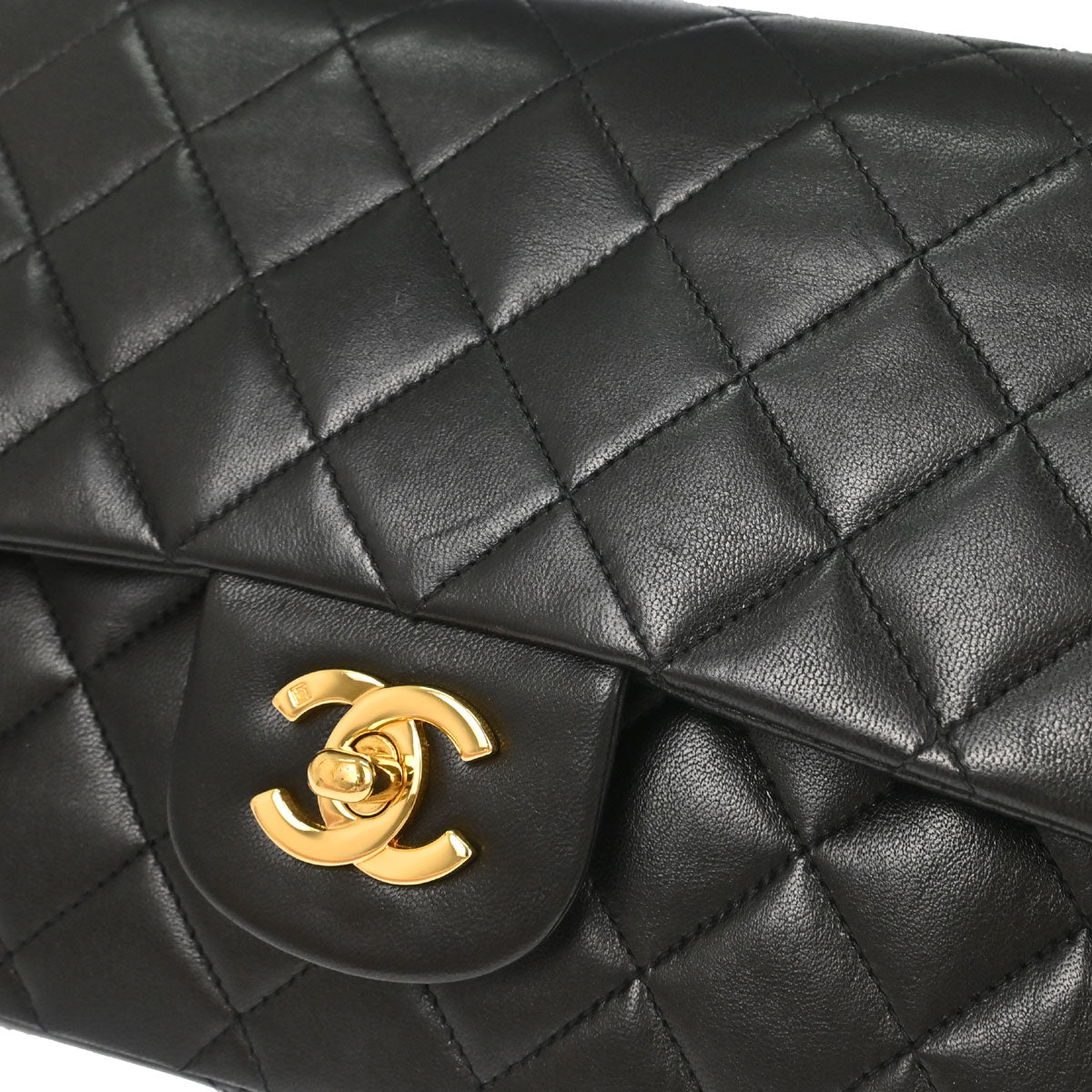 Chanel 1996-1997 Black Lambskin Medium Classic Double Flap Shoulder Bag