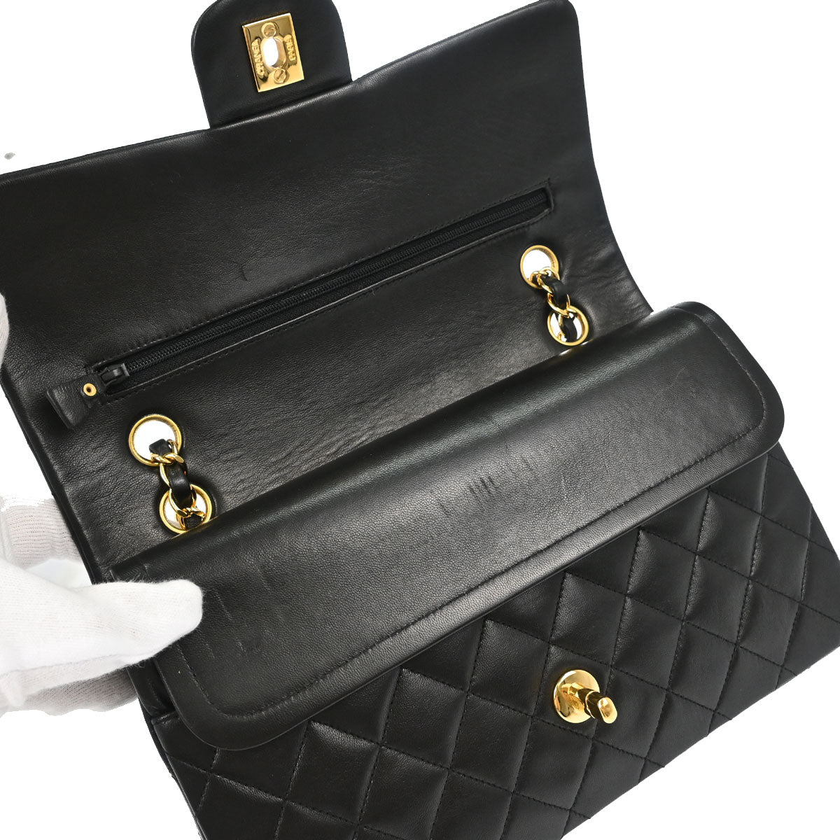 Chanel 1996-1997 Black Lambskin Medium Classic Double Flap Shoulder Bag